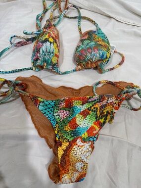Luli fama Colorful Snakeskin Print String Bikini